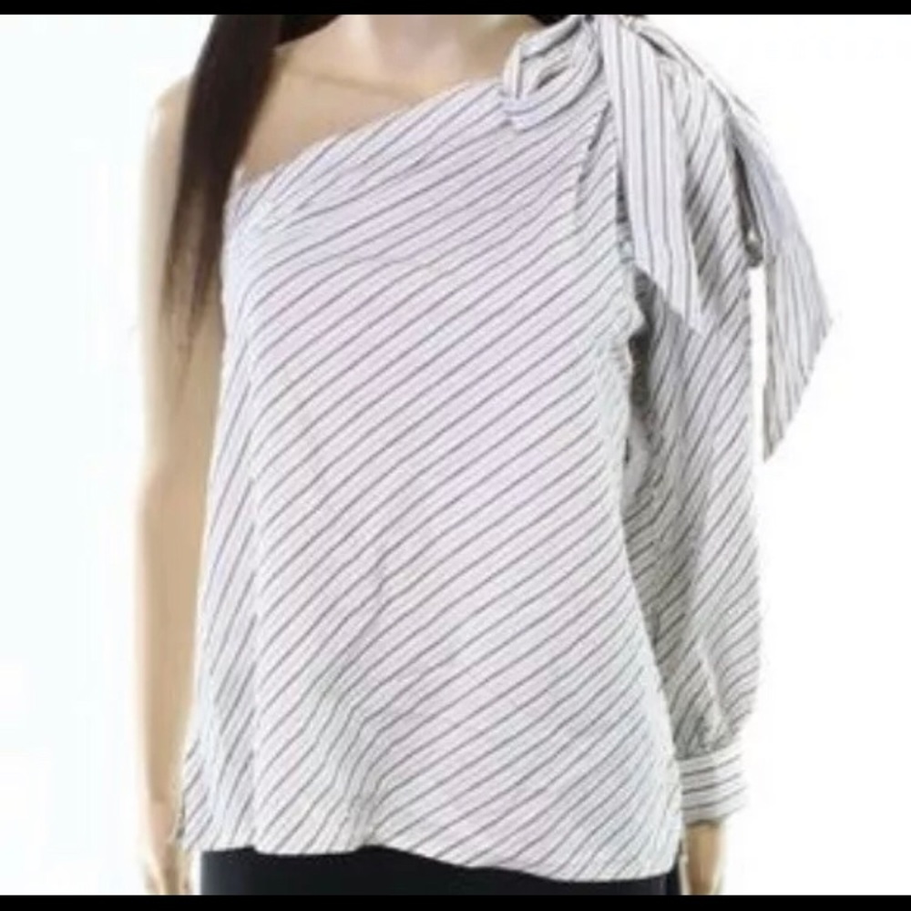 NWT BP White Striped Bow-Detail One Shoulder